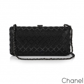 Chanel Black Iridescent Lambskin Crystal Quilted Clutch